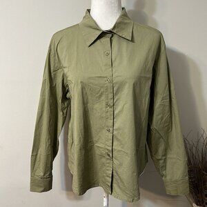 FDJ French Dressing Women Button Up Top Shirt Blouse Olive Green Long Sleeve 10
